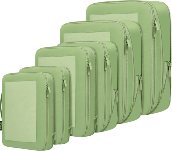 4 Set/6 Set/8 Set Compression Packing Cubes Travel Accessories Expandable Packing Organizers(Matchagreen Squaremesh 6 Set)