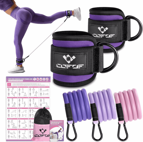 Ankle Resistance Bands with Cuffs for Working Out, Kickbacks, Hip, Leg and Glute Exercise - Training Poster Included - for Women