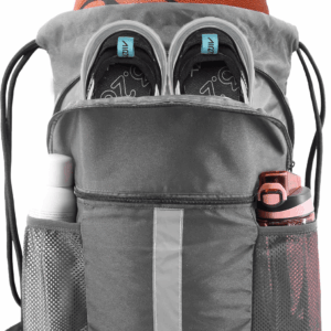 Drawstring Backpack Bag with Shoe Compartment, X-Large Black Gym Sports String Cinch Backpack