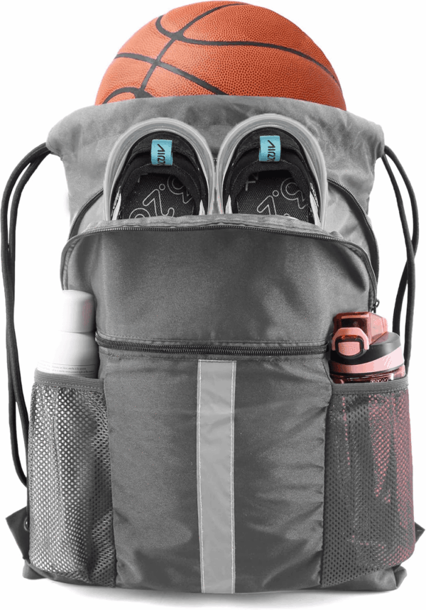 Drawstring Backpack Bag with Shoe Compartment, X-Large Black Gym Sports String Cinch Backpack