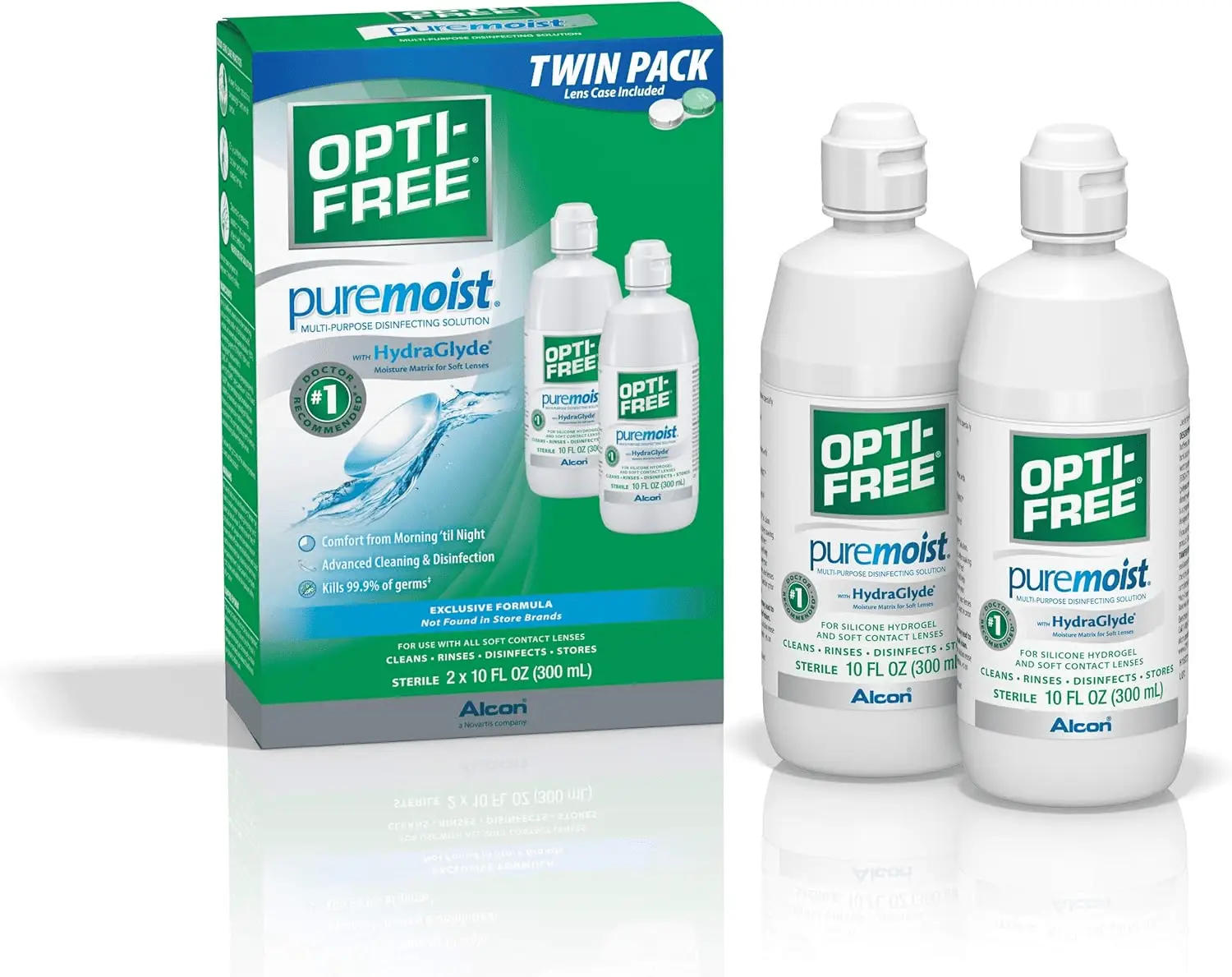 Puremoist Multi-Purpose Contact Lens Cleaning and Disinfecting Solution with Lens Case, 20 Fl Oz (Pack of 2- 10Oz Bottles)