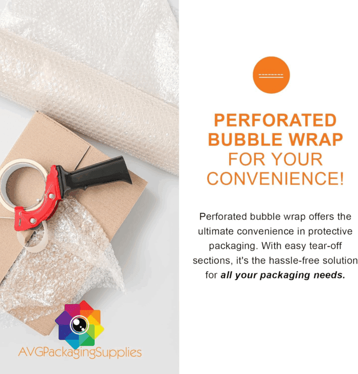 AVG Packaging Small Bubble Wrap - Bulk Bubble Wrap Roll for Moving & Shipping - Heavy Duty Packing Wrap, Perforated Every 12" (175' X 3/16" X 12") - Image 4