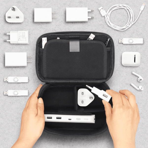Travel Cords Organizer Electronics Tech Accessories Case Small Carrying Bag for Charging Cables Adapter USB Plugs Power Cords Leads - Grey 1680D Fabrics - Image 6