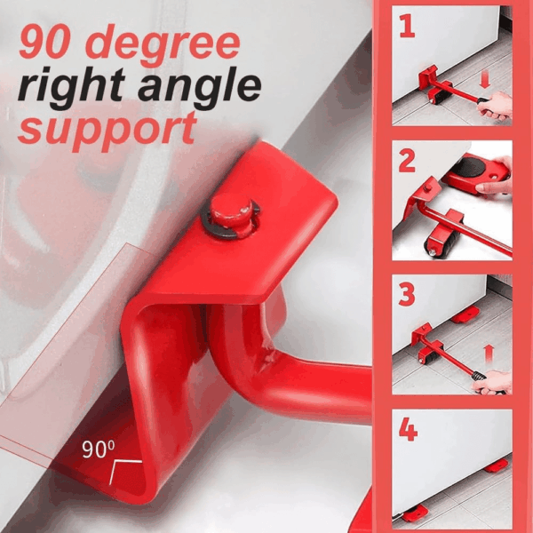 Furniture Lift Mover Tool Set,Furniture Lifter Tool Furniture Movers with Adjustable Height Lifting Tool Lever & 4 Wheels,Mover Dolly Sliders Tool for Heavy Furniture Appliances (Red, One Size) - Image 5