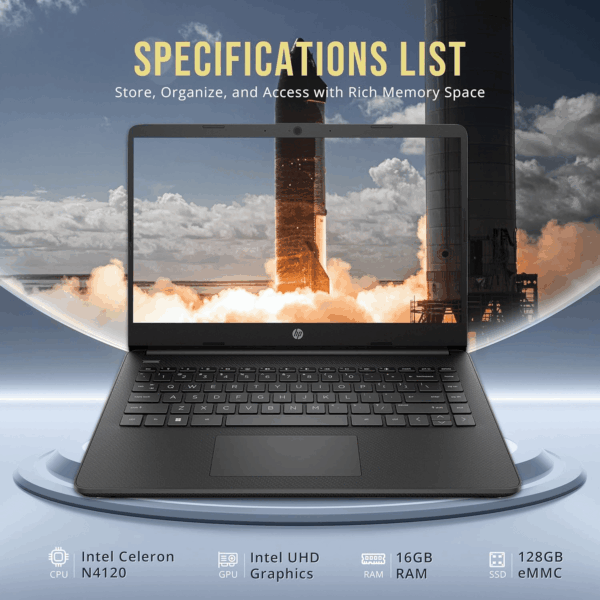 Stream 14" HD Brightview Laptop, Intel Celeron N4120, 16GB RAM, 288GB Storage (128GB Emmc + 160GB Docking Station Set), Intel UHD Graphics, 720P Webcam, Wi-Fi, 1 Year Office 365, Win 11 S, Black - Image 3