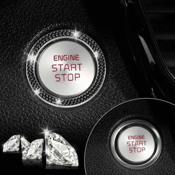 2 PCS Crystal Double Rhinestone Car Engine Start Stop Decoration Ring, Bling Car Interior Accessories for Women, Push to Start Button Cover/Sticker, Key Ignition & Knob Bling Ring, Black - Image 6