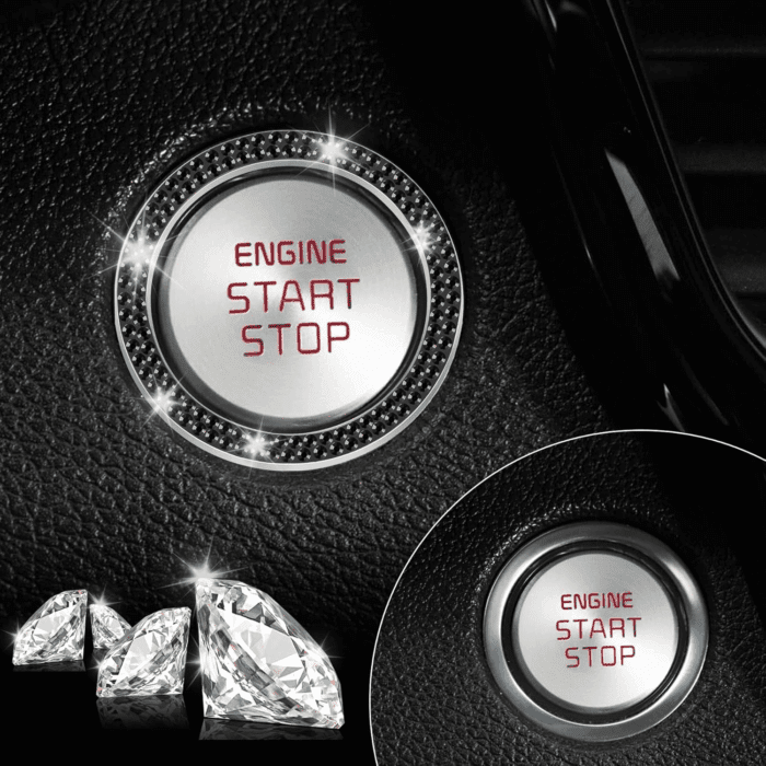 2 PCS Crystal Double Rhinestone Car Engine Start Stop Decoration Ring, Bling Car Interior Accessories for Women, Push to Start Button Cover/Sticker, Key Ignition & Knob Bling Ring, Black - Image 6