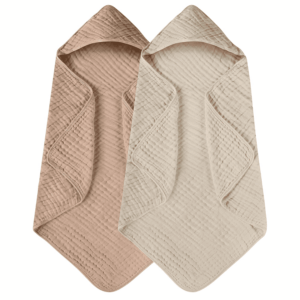 Hooded Baby Towels for Newborn 2 Pack 100% Muslin Cotton Baby Bath Towel with Hood for Babies, Infant, Toddler and Kids, Large 32X32Inch, Soft and Absorbent Newborn Essential