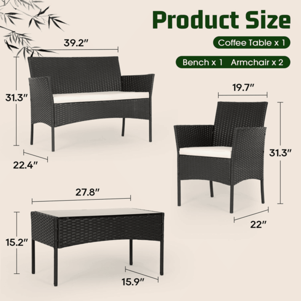 Patio Furniture Set 4 Pieces Outdoor Rattan Chair Wicker Sofa Garden Conversation Bistro Sets for Yard,Pool or Backyard - Image 2