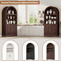 Arched Bookshelf Bookcase China Pantry Storage Cabinet with Doors and Shelves,Kitchen Pantry Cabinet,71“ Tall Food Pantry Furniture for Living Room, Dining Room (Brown) - Image 3