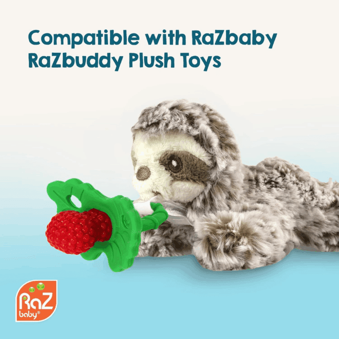 Razberry Silicone Teether Pacifier – Teething Relief for Infants, Food-Grade, Bpa-Free, Hands-Free, Natural Berrybumps Fruit Texture for Sensory Development, Freezable, 2-Pack - Red & Blue - Image 8