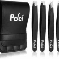 Tweezers Set - Professional Stainless Steel Tweezers for Eyebrows - Great Precision for Facial Hair, Splinter and Ingrown Hair Removal (Black)