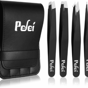 Tweezers Set - Professional Stainless Steel Tweezers for Eyebrows - Great Precision for Facial Hair, Splinter and Ingrown Hair Removal (Black)
