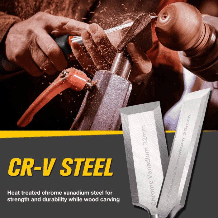 10Pcs Premium Wood Chisel Set, 6Pcs Wood Chisel with 1 Honing Guide, 1 Sharpening Stone and 2 Carpenter Pencils, Heat-Treated Cr-V Alloy Blades - Image 5