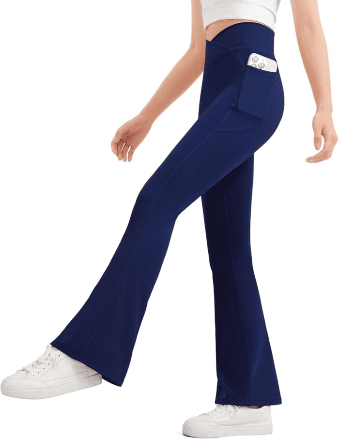 Girls Flare Leggings Kids Bell Bottom Cross High Waisted Dance Yoga Flared Pants
