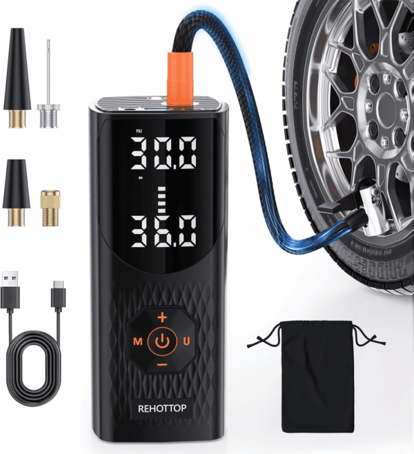 Tire Inflator Portable Air Compressor, 160PSI Air Pump for Car Tires, 4X Fast Inflation Air Compressor, Tire Pump with LED for Car