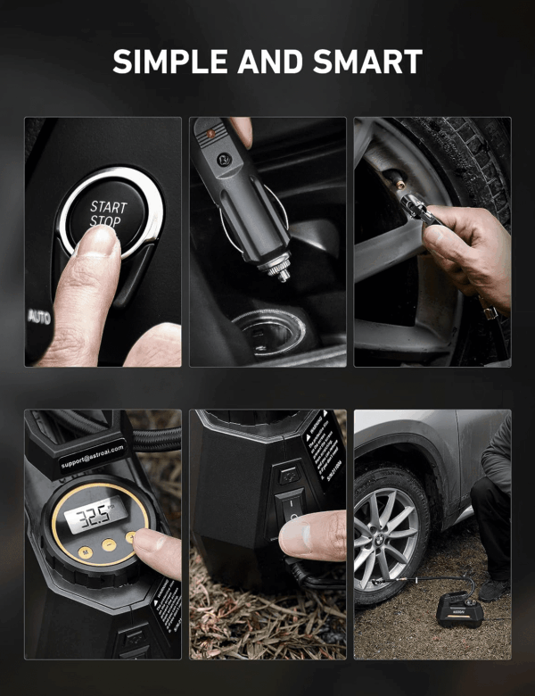 Tire Inflator Portable Air Compressor Tire Air Pump for Car Tires - Car Accessories, 12V DC Auto Pump with Digital Pressure Gauge, Emergency LED Light for Bicycle, Balloons, Yellow - Image 8