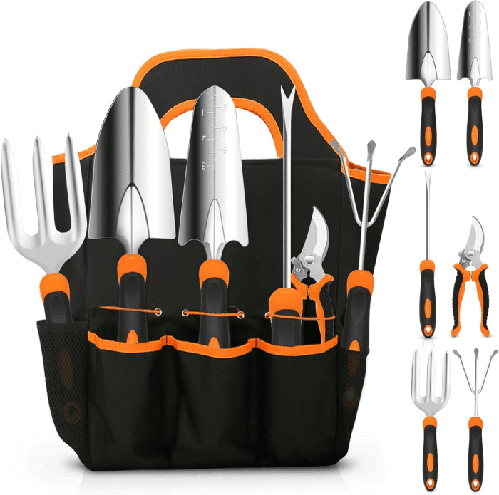 Gardening Tool Set,  Stainless Steel Heavy Duty Gardening Tool Set, with Non-Slip Rubber Grip, Storage Tote Bag, Outdoor Hand Tools, Ideal Gardening Gifts for Women