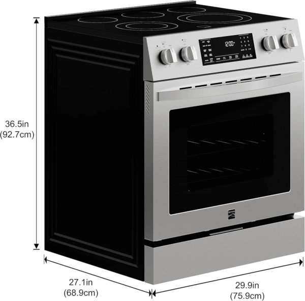 Front Control Electric Range Oven with 5 Cooktop Elements with 7 Cooking Power Options, True Convection, Steam and Self Clean, Freestanding Oven, 4.8 Cu. Ft. Capacity Stainless Steel - Image 2