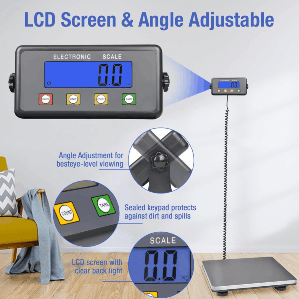 Large Platform Heavy Duty Shipping Scale(15.3”X11.8”), 440Lbs High Accurate Digital Scale for Packages with Hold/Tare/Timer Function, Industrial Scale&Postal Scale for Weighing/Luggage/Package/Mailing - Image 6