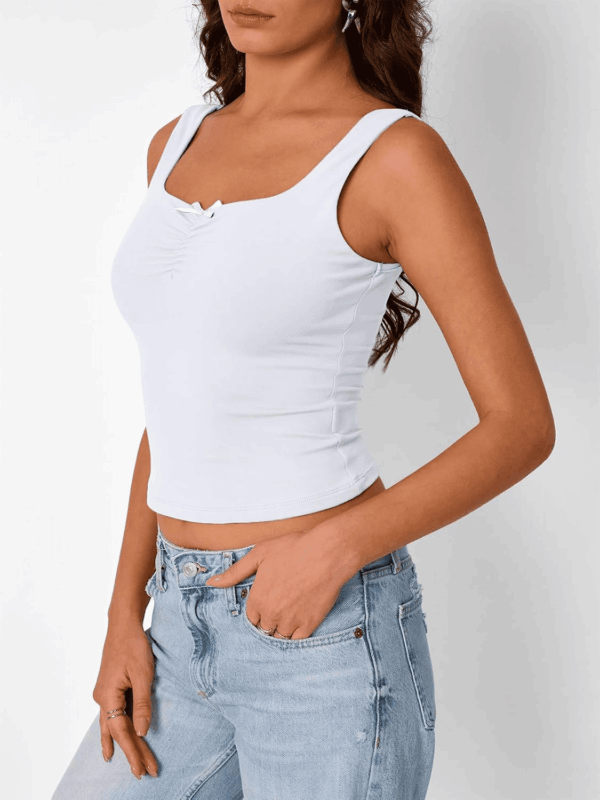 Going Out Tops for Women Y2K Summer Teen Girls Cute Crop Tank Top Square Neck Basci Bow Clothes 2025 Camisole - Image 3
