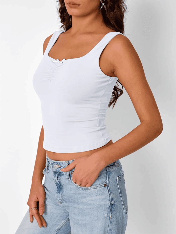 Going Out Tops for Women Y2K Summer Teen Girls Cute Crop Tank Top Square Neck Basci Bow Clothes 2025 Camisole - Image 3