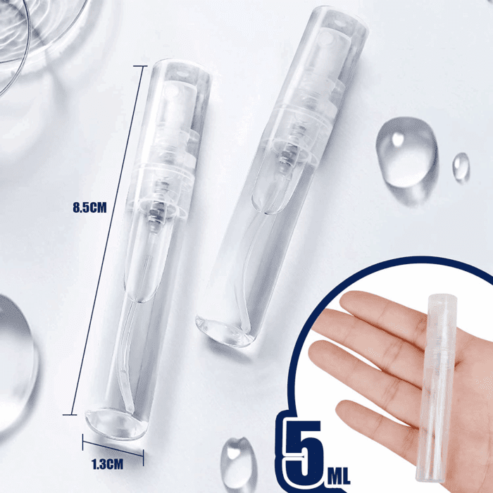 Mini Spray Bottle, 10 Pack 5Ml Mini Plastic Spray Bottle Empty, Fine Mist Refillable Mini Perfume Bottle, Perfume Atomizer, Small Sample Containers, Plastic Portable Travel Bottle, Clear - Image 2