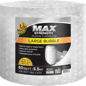Max Strength Bubble Cushioning Wrap for Moving & Shipping, 60 FT Large Bubble Packing Wrap, Heavy Duty Protection for Mailing & Packaging Boxes, Clear Bubble Roll Supplies Perforated Every 12 IN