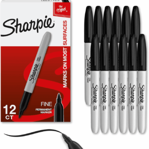 Permanent Markers Set, Quick Drying and Fade Resistant Fine Point Marker for Wood, Plastic, Paper, Metal, and More, Drawing, Coloring, and Poster Marker , Black, 12 Count