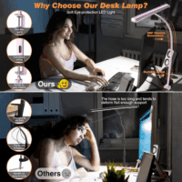 LED Desk Lamp for Office Home, Eye-Caring Desk Light with Stepless Dimming Adjustable Flexible Gooseneck, 10W USB Adapter Desk Lamp with Clamp for Reading, Study, Workbench (Pink) - Image 4