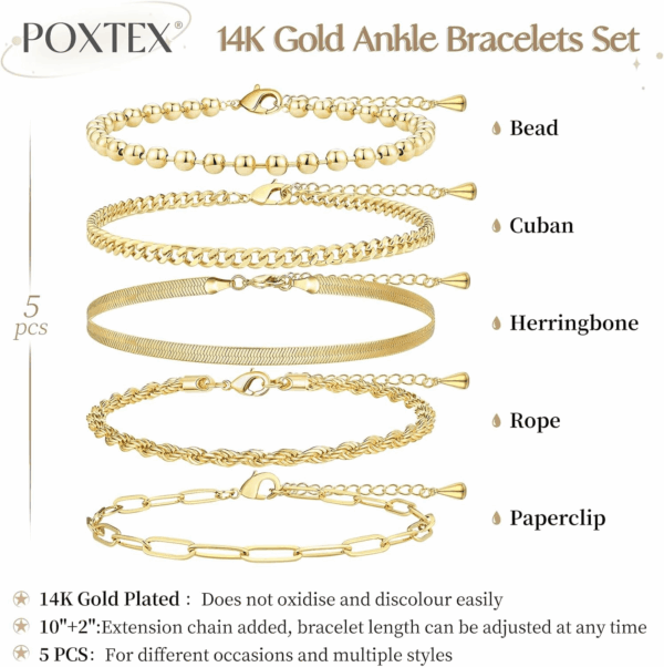 Extra Large Anklets for Women Large Ankle, 14K Real Gold Dainty Anklets for Women Waterproof, 10"+2" Adjustable Large Ankle Bracelets for Women plus Size, Ankle Bracelets for Women Trendy - Image 4