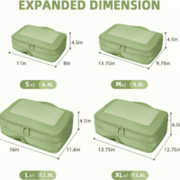 4 Set/6 Set/8 Set Compression Packing Cubes Travel Accessories Expandable Packing Organizers(Matchagreen Squaremesh 6 Set) - Image 2