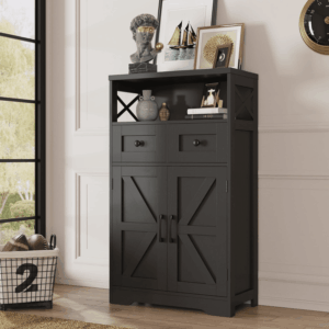 Black Storage Cabinet with Drawers and Shelves, Freestanding Black Kitchen Pantry, Floor Storage Cabinet Hutch Cupboard for Dining, Living Room, Home Office