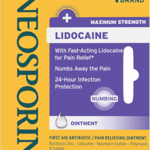 + Lidocaine First Aid Antibiotic Ointment, Maximum Strength & Fast-Acting Topical Pain Reliever, 24-Hour Infection Protection That Numbs Away the Pain, Bacitracin Zinc, 0.5 Oz