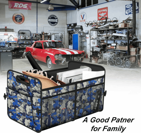 Car Trunk Organizer with 72L Large Capacity Waterproof Collapsible and 11 Pockets, Trunk Organizer for Car Suv/Jeep/Sedan, Large Size, Blue Camouflage - Image 7