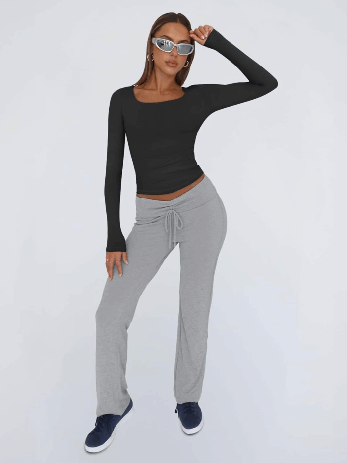 Womens Long Sleeve Shirts Crop Tops Square Neck Going Out Basics Tees Y2K Winter Clothes 2025 - Image 5