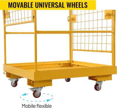 Forklift Safety Cage 36''X36'' Heavy Duty Steel Forklift Work Platform 1150LBS Capacity with 4 Universal Wheels Collapsible Lift Basket Aerial Rails Aerial Platform, Yellow - Image 5