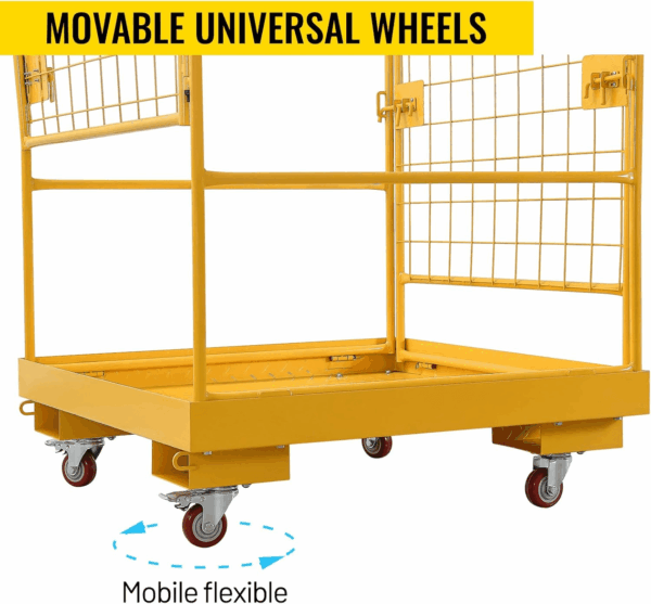Forklift Safety Cage 36''X36'' Heavy Duty Steel Forklift Work Platform 1150LBS Capacity with 4 Universal Wheels Collapsible Lift Basket Aerial Rails Aerial Platform, Yellow - Image 5