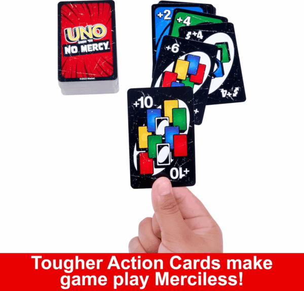 UNO Show ‘Em No Mercy Card Game in Storage & Travel Tin for Kids, Adults & Family Night with Extra Cards, Special Rules & Tougher Penalties (Amazon Exclusive) - Image 4