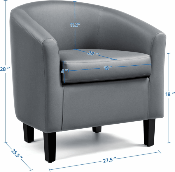 Barrel Chairs, Faux Leather Chairs, Modern Leather Club Chairs Comfy Gray Accent Chairs with Sturdy Wood Legs for Living Room/Bedroom/Reading Room/Waiting Room, Gray, Set of 2 - Image 3