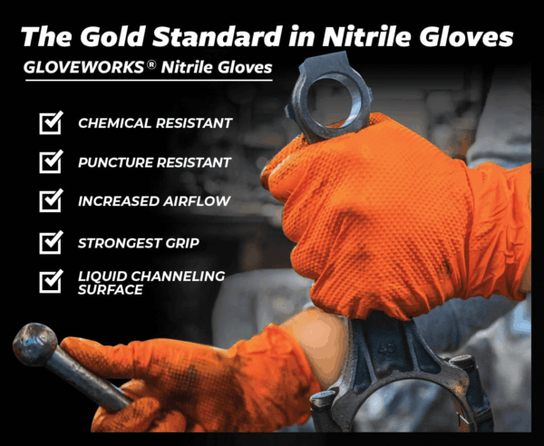 HD Orange Nitrile Gloves, 8 Mil, Disposable, Raised Diamond Texture, Mechanic Gloves - Image 5