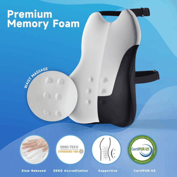 Lumbar Support Pillow for Office Chair Car, Gaming Chair Lower Back Pain Relief Memory Foam Cushion with 3D Soft Cover Enhance Your Driving Comfort Ergonomic Orthopedic Car Back Rest - Image 3