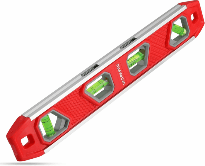 12 Inch Torpedo Level, Magnetic Small Leveler Tool, Plumbing Level with Pitch Vial, Aluminum Reinforced, 4 Bubbles, V-Groove for Conduit Bending