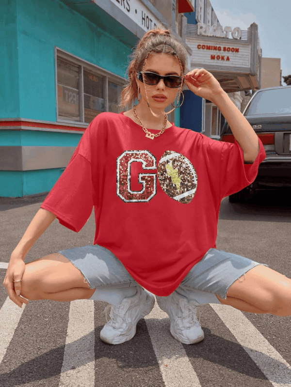 Oversized Football Shirts Womem'S Game Day Shirt Sparkle Graphic Tee Tops Casual Short Sleeve Shirt Vintage T-Shirt - Image 4