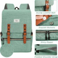Vintage Laptop Backpack for Women Men,15.6 Inch Bookbag Casual Daypack with USB Charging Port for College Work, Green Backpacks - Image 4