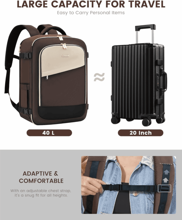 Travel Backpack for Women, 40L Carry on Backpack Flight Approved, Large Personal Item Bag Fits 17 Inch Laptop, TSA Approved Luggage with 3 Packing Cubes,Waterproof Weekender Gym Essentials - Image 3