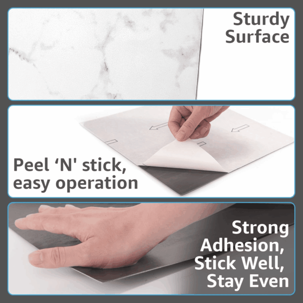 Peel and Stick Vinyl Floor Tiles 30-Pack 12 X 12 Inch, Self Adhesive Waterproof Flooring Planks for Kitchen, Dining Room, Bedrooms, Cover 30 Sq. Ft, Black & White Marble (15 Tiles per Color) - Image 7