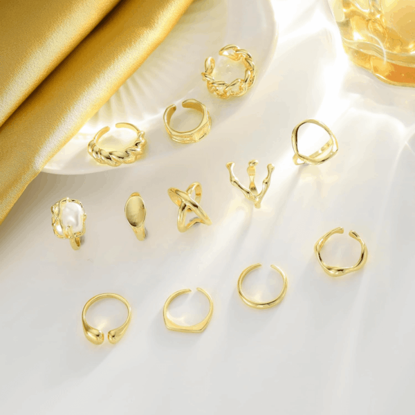 Chunky Gold Stackable Rings Set for Women,Vintage Knuckle Rings Dainty Hollow Carved Joint Finger Midi Rings Pack Adjustable Signet Rings Jewelry Mixed Size - Image 6