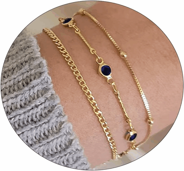 Gold Bracelets for Women 14K Gold Jewelry for Women Cute Heart Beaded Bracelets for Women Lip Cuban Link Paperclip Chain Anklet Dainty Bracelet Pack Gifts for Women Girls - Image 2