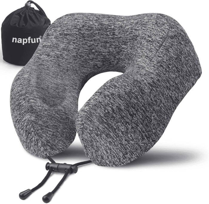 Travel Pillow for Airplane, Premium Memory Foam Neck Pillow for Flight Headrest Sleep, Portable Plane Accessories, Deep Gray